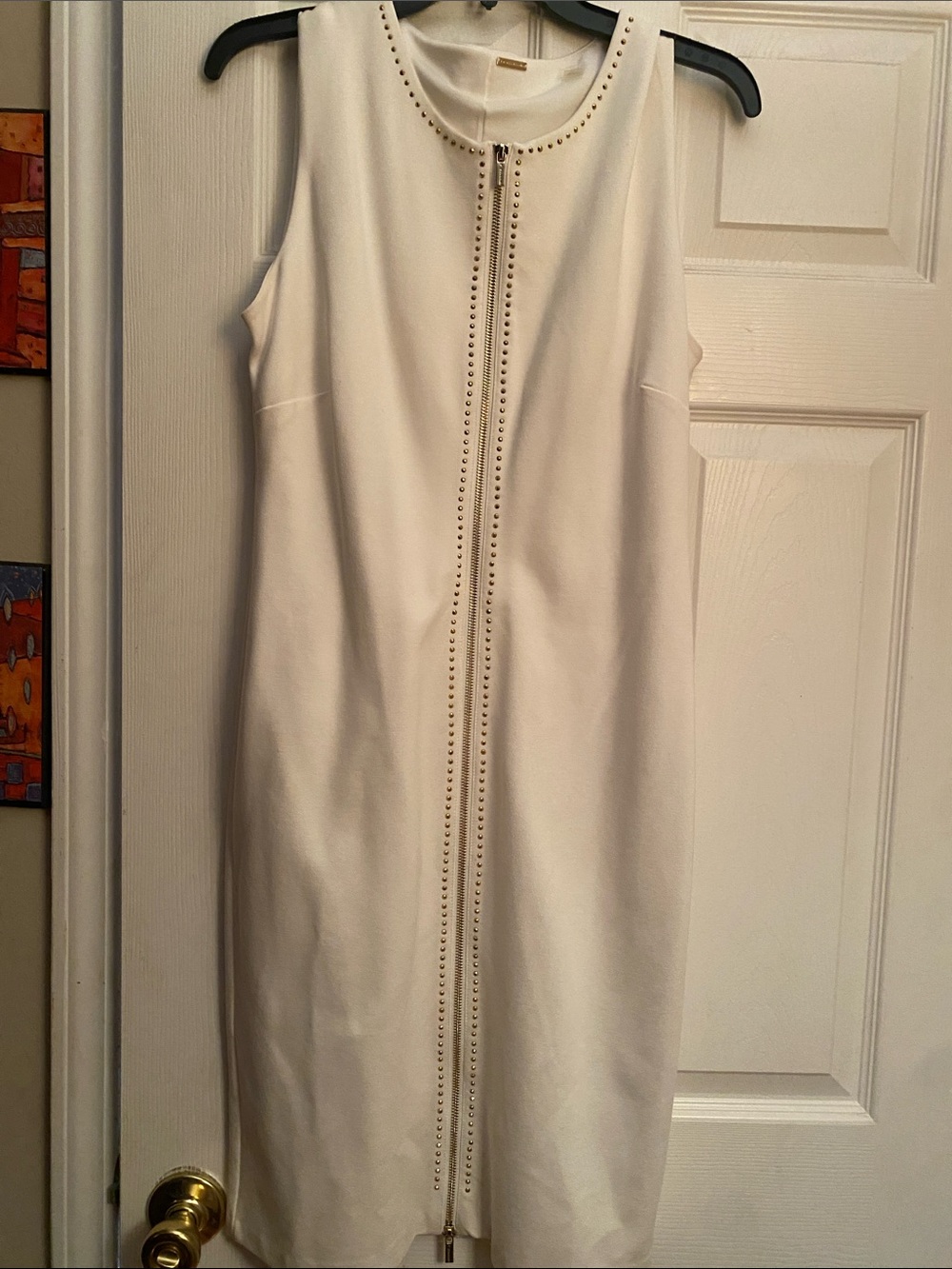 Calvin Klein Cream Sleeveless Zip-Front Sheath Dress